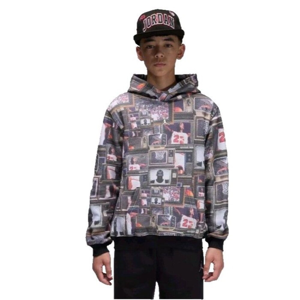 Nike Air Jordan Brooklyn Printed Fleece Pullover Hoodie Boys Size M NEW